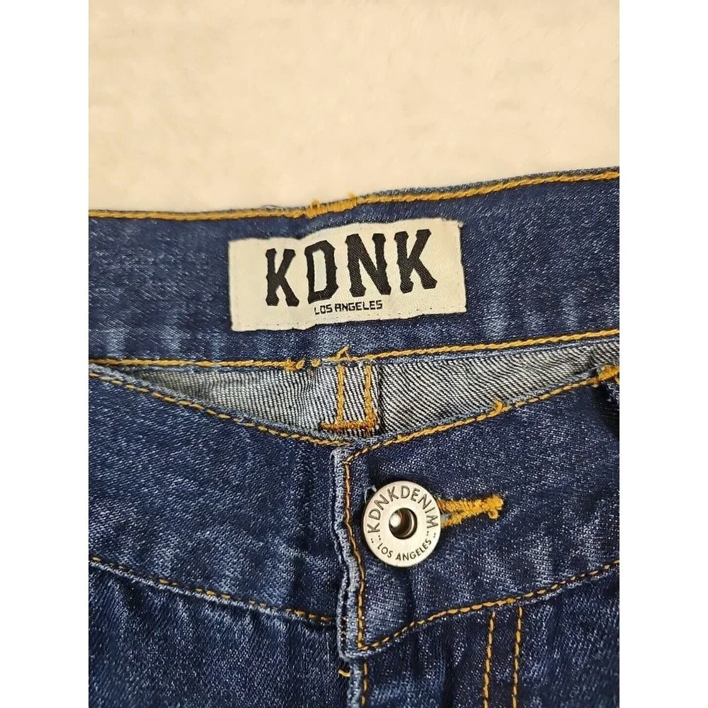 KDNK Mens 34‎ x 30 Denim Jeans Straight Leg Medium Wash Solid Blue